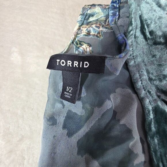 Torrid Size 1/2 Green Blue Open Front Duster Poncho Floral Velvet Burnout Print - Picture 3 of 10